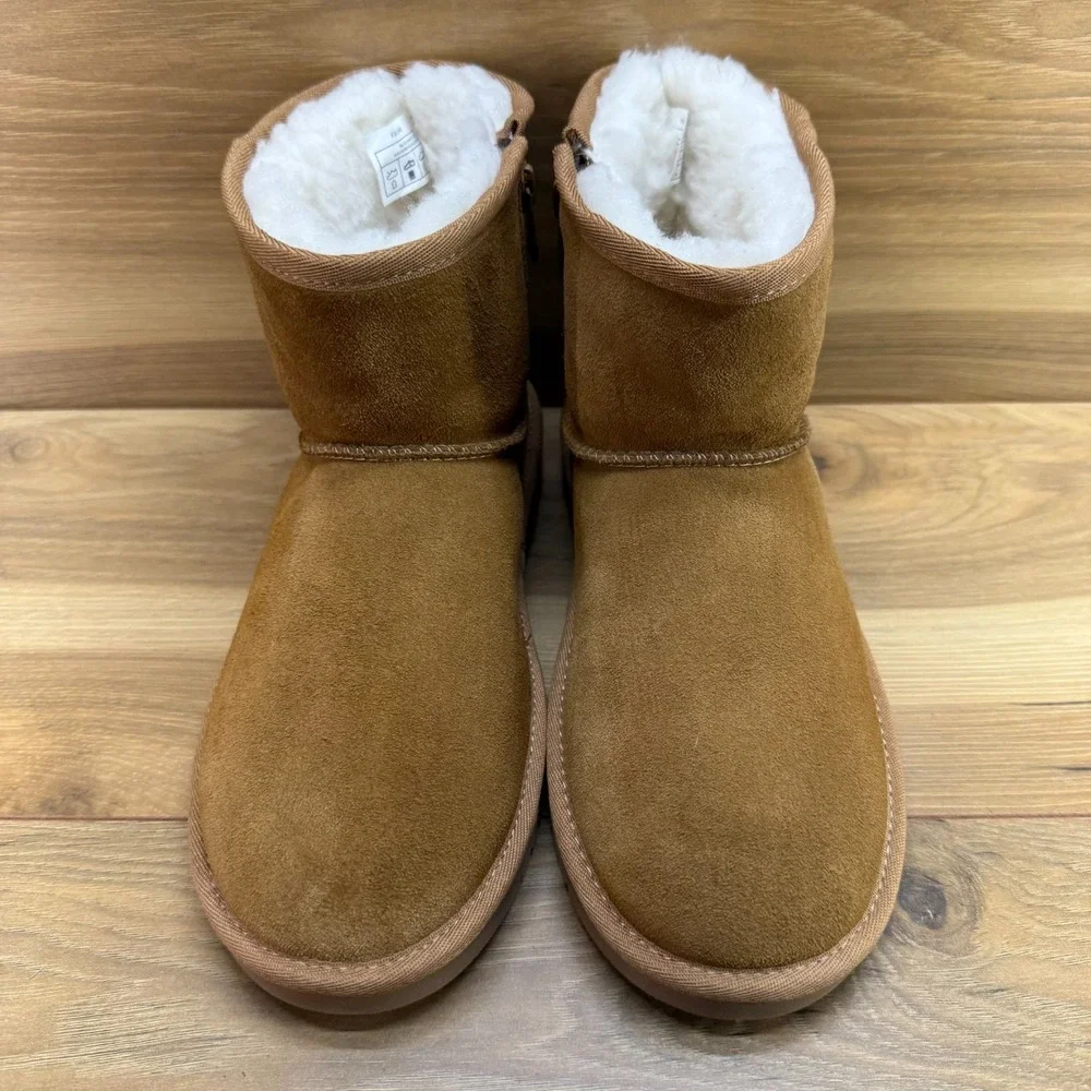 UGG Koolaburra Classic Mini Boots Big Girls Youth 5 Zip Chestnut Faux Sherpa